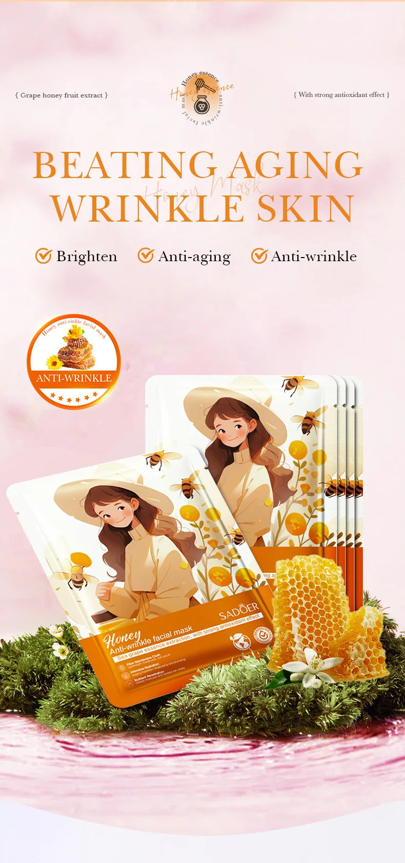 10pcs SADOER Fruits Facial Masks for Face Moisturizing Brightening Firming Hydrating Face Mask Beauty Facial Skin Care Products
