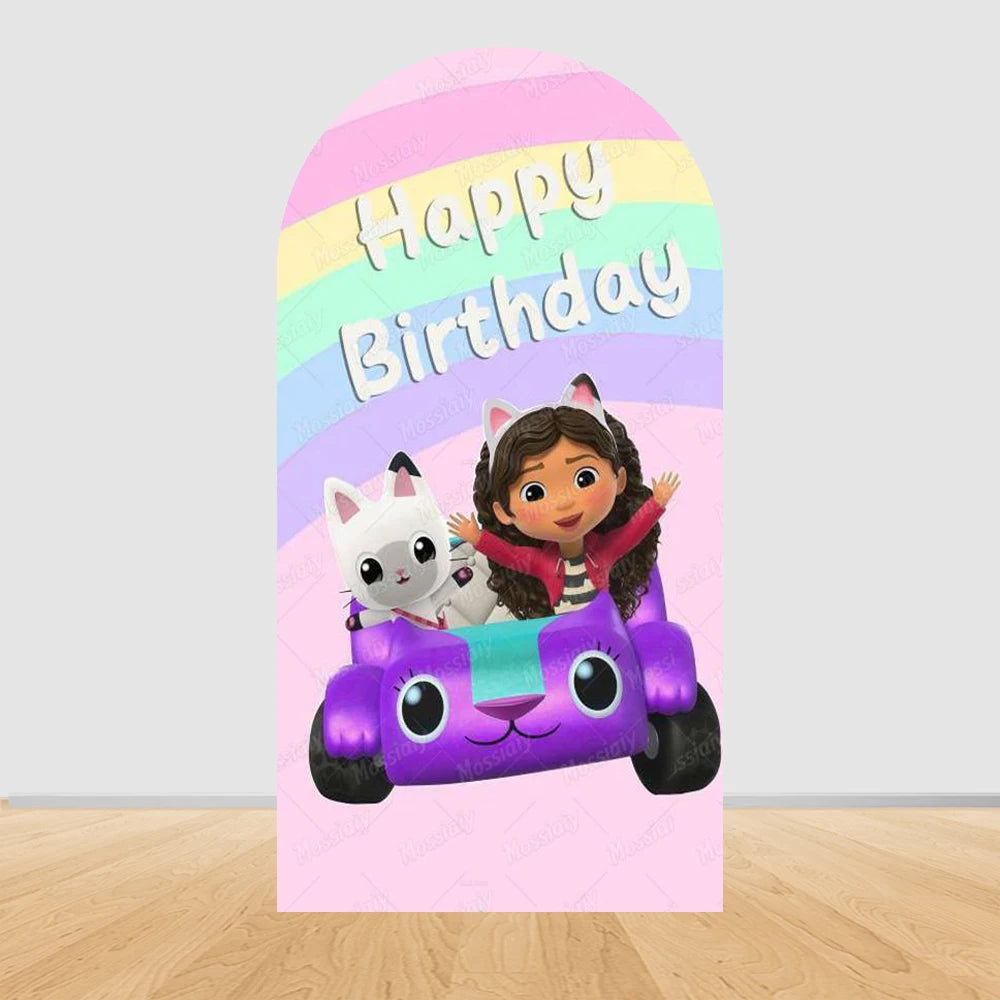 Colorful Gabby Dollhouse Arch Backgrounds Children Birthday Party Decoration Photography Backdrop Photo Studio Shoot Supplies