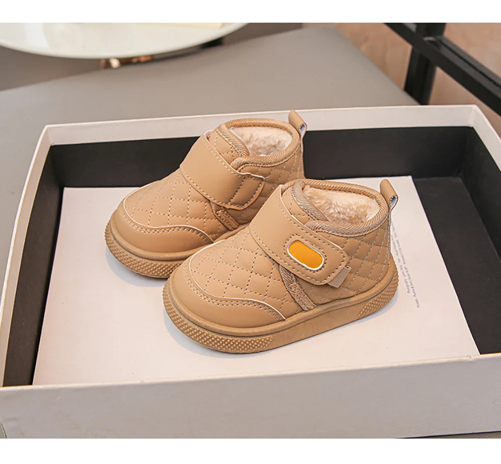 Winter Plush Boots For Children PU Leather Boy's Girl's Cotton Shoes Thick Warm Kid's Snow Boots Faux Fur Boots For Kids