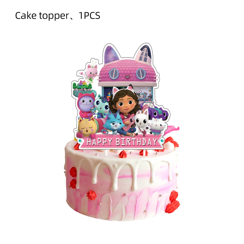 Gabby House Theme Cake Decoration Cake Card Topper Kids Girls Birthday Party Supplies Baby Shower Cupcake Picks