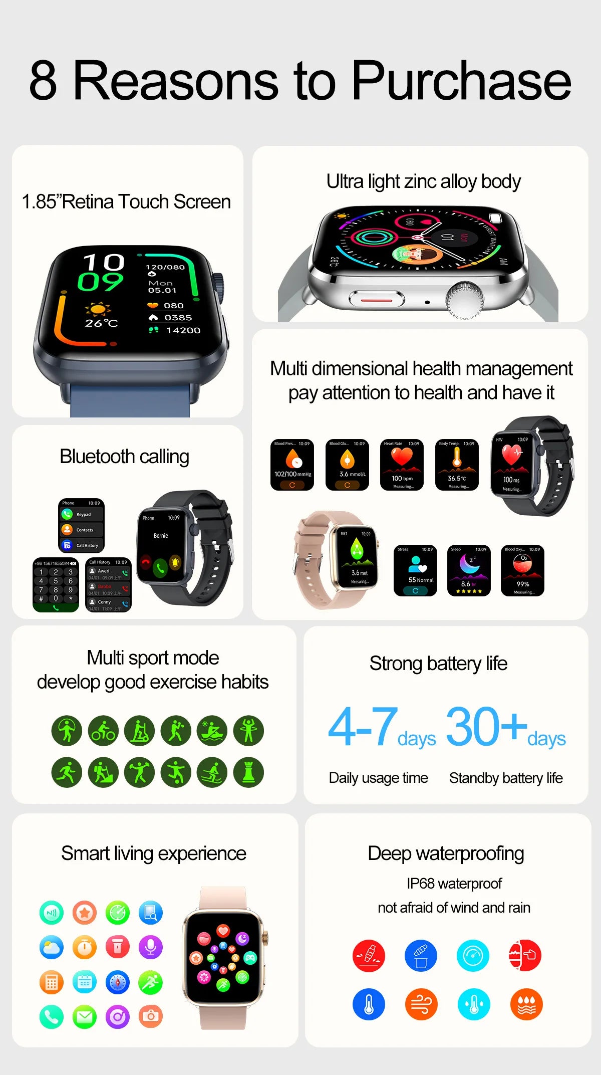 New Fashion NC SmartWatch For Men 1.85'' 240*284 AMOLED Screen Bluetooth Call Health Monitor Waterproof Sport Smartwatches Women