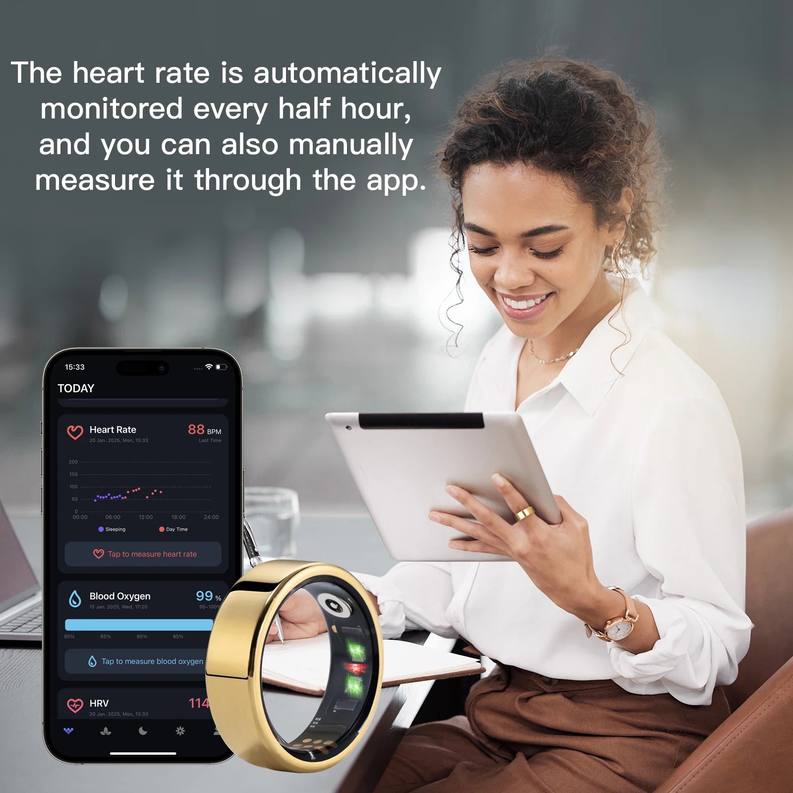 Amovan Nova Smart Ring Premium Quality GPS Sports Heart Rate Blood Oxygen Stress Sleep Temperature Monitor Meditation Ring
