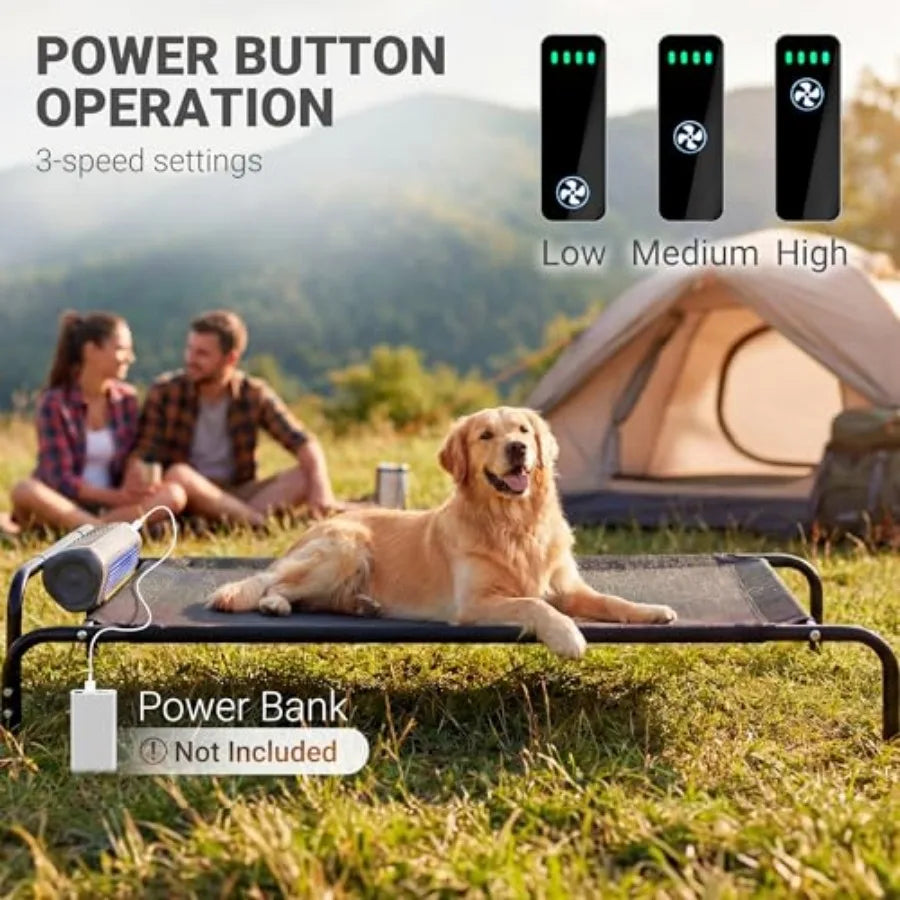Elevated Outdoor Dog Bed with Fan - Cooling Dog Bed for Dogs Waterproof Cot Easy to Assemble 3 Wind Speed Raised Dog Bed with W