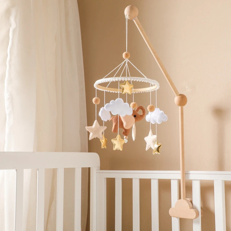 Hot Air Balloon Wooden Baby Crib Mobile – Musical Bed Bell & Rattles for Newborns 0–12M - I YAN