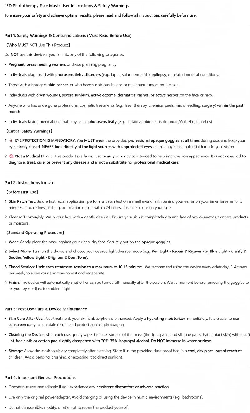 LED Beauty Mask Red Blue Light Home Skin Rejuvenation Device Brightens Skin Tone Improves dull Oily and Acne-prone Skin Care