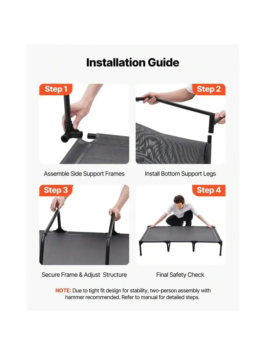 Elevated Dog Bed For Large Dogs, Portable Raised Dog Cot With Steel Metal Frame And Breathable Teslin Mesh, Indoor & Outdoor