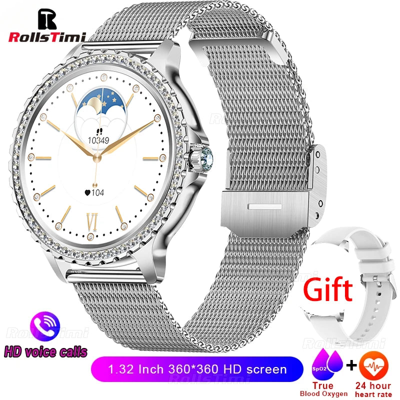 2024 New Gold Luxury Smart Watch Women 1.32Inch HD Screen Sports Custom Dial Heart Rate Voice Call Smart watch For Gift Ladies