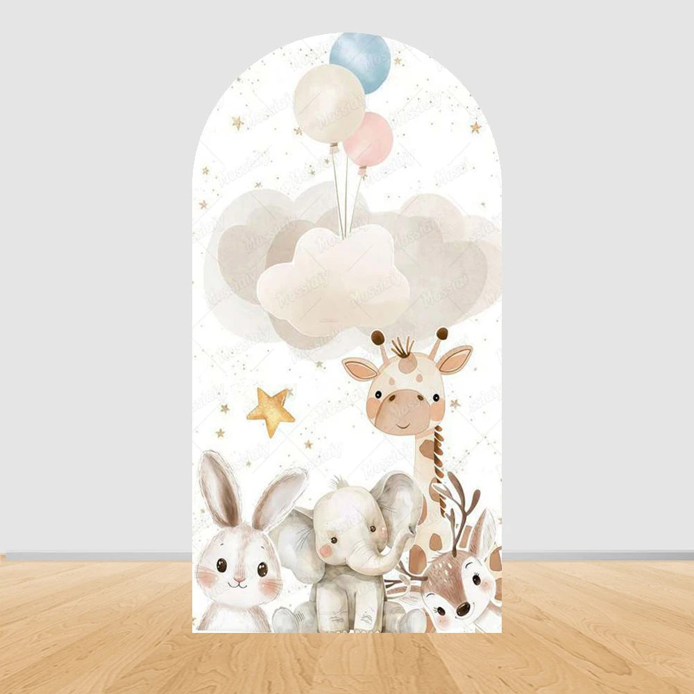 Jungle Animals Party Wild One Baby Shower Arch Cover Backdrop for Boy Birthday Cartoon Animal Truck Background Wall Decoration