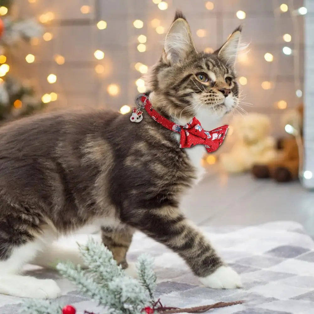 Christmas Cat Collar Breakaway Kitten Collar With Bell Adjustable Snowflake Bow Christmas Collars For Cat Thanksgiving Day