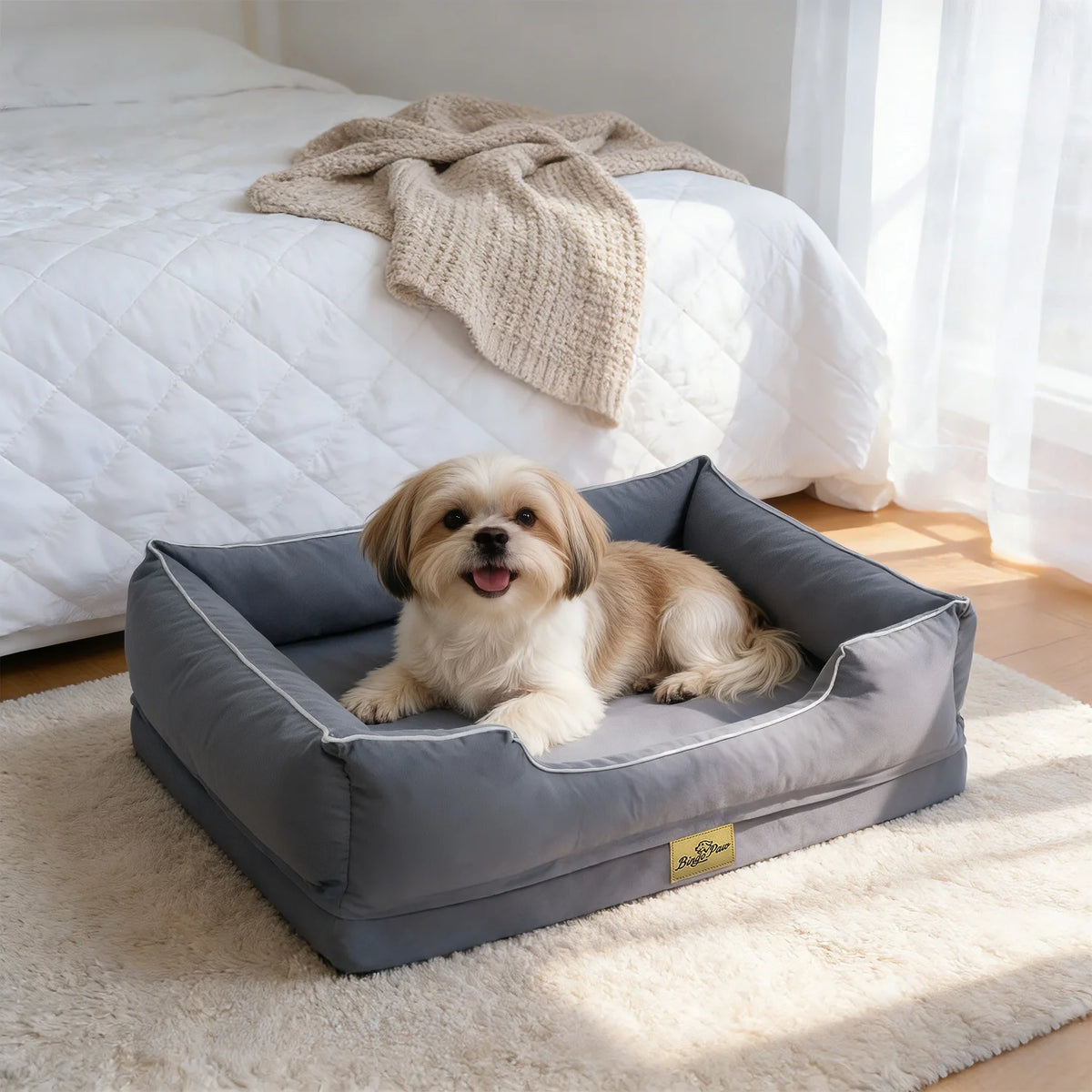 Orthopedic dog bed by I YAN with Oxford fabric, foam bolster, waterproof cover, and removable washable cover for large pets.