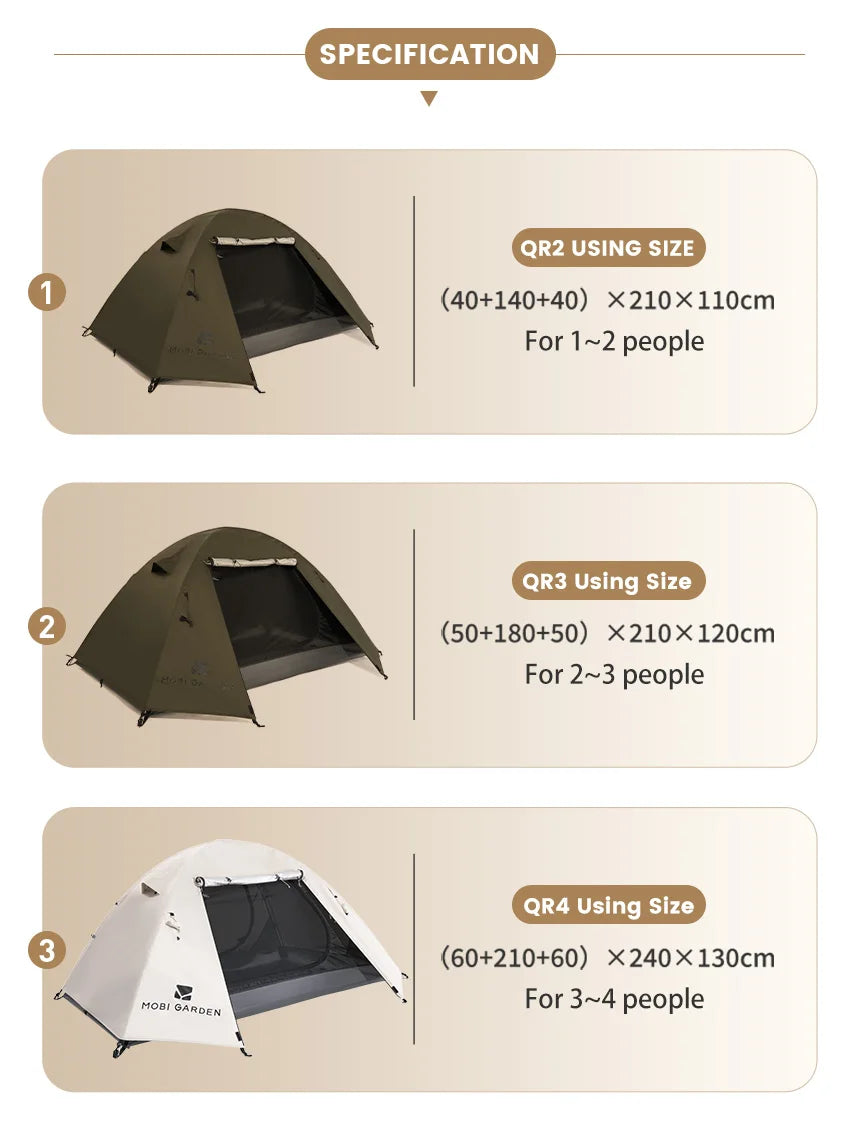 MOBI GARDEN Camping Backpacking Tent Waterproof Rainproof Hiking Silver Coated Sun Protection Easy Set Up