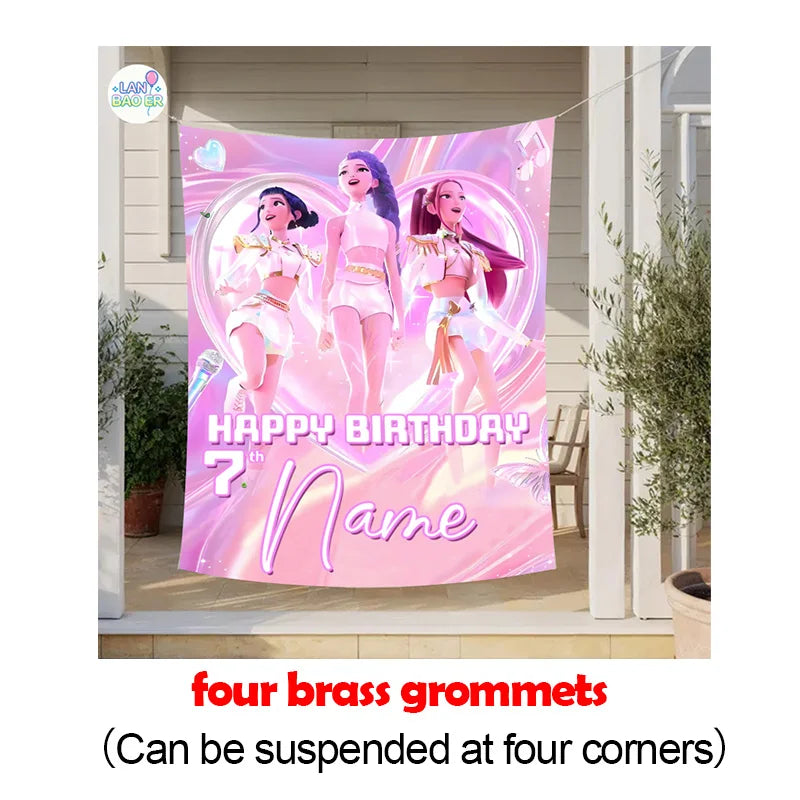 K-Pop Birthday Banner – Personalized Name & Age Party Backdrop (90x120cm to 180x240cm) - I YAN
