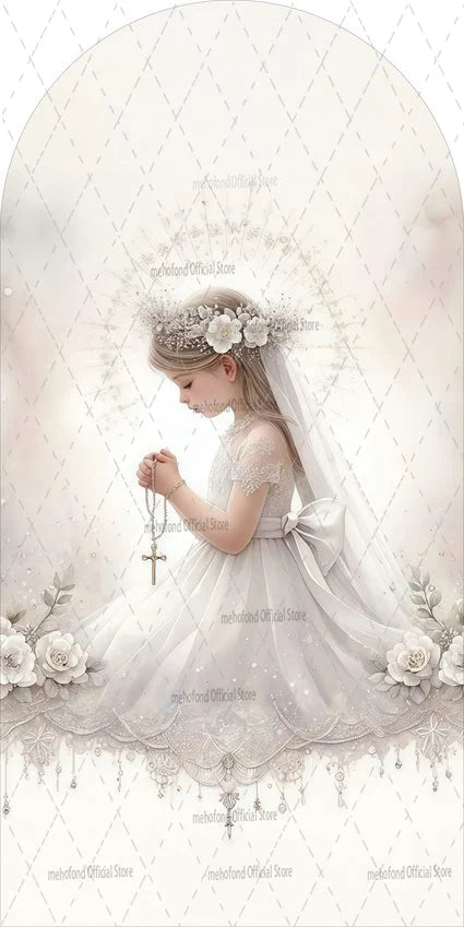 Mehofond Custom 2-Sided My Baptism Kids God Bless First Communion Party Baby Shower Cover Chiara Arch Background Decor Backdrop