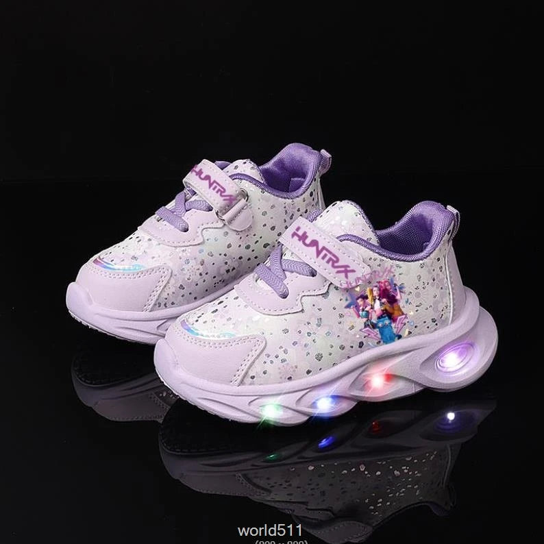Children's LED Shoes Kpop Demon Hunter Light Up Sneakers Kids Mesh LED Shoes Flashing Lights Toddler Cartoon Sports Shoes Girls