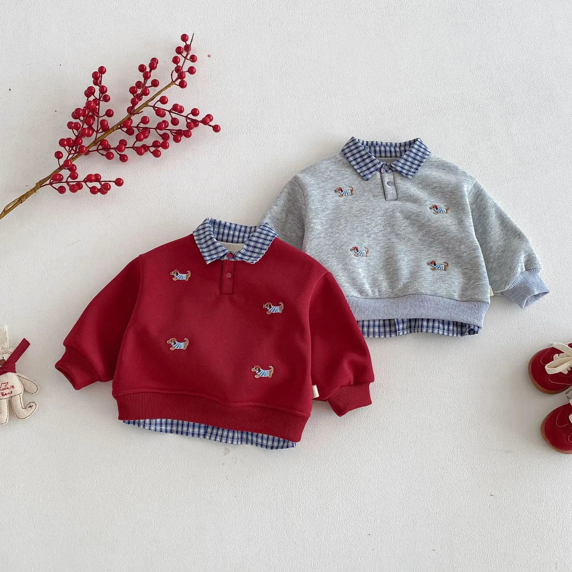 Children's Hoodie 2025 New Winter Boys' Fashionable Lapel and Fleece Pullover, Baby Red New Year's Clothing