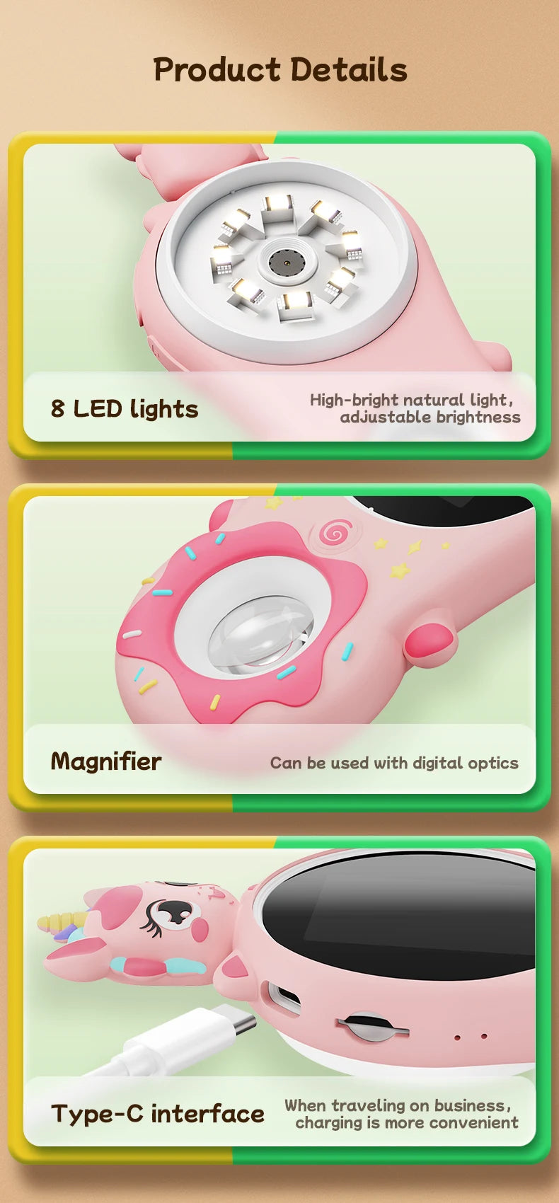 Mini Kids Optical Microscope 500x Magnification 200MP Camera Lens with Photo And Video Function Silicone Cover  Children's Gift