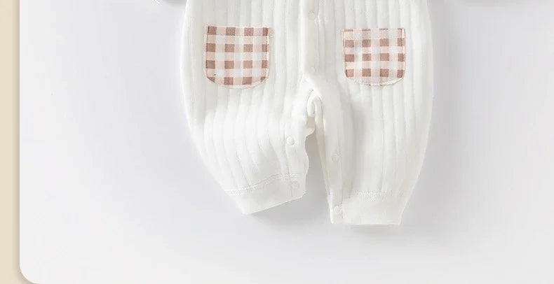 Newborn Baby Jumpsuit Clothes Winter Thickened Romper  Boys Girls Cute Embroidery Bear Bodysuit Autumn Clothing 0-1-3-6M