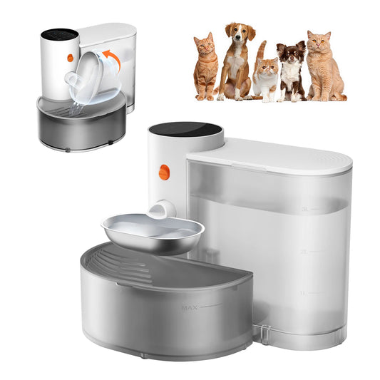 I YAN stainless steel pet water dispenser with automatic purification and wireless drinking bowl for cats, featuring a sleek design.