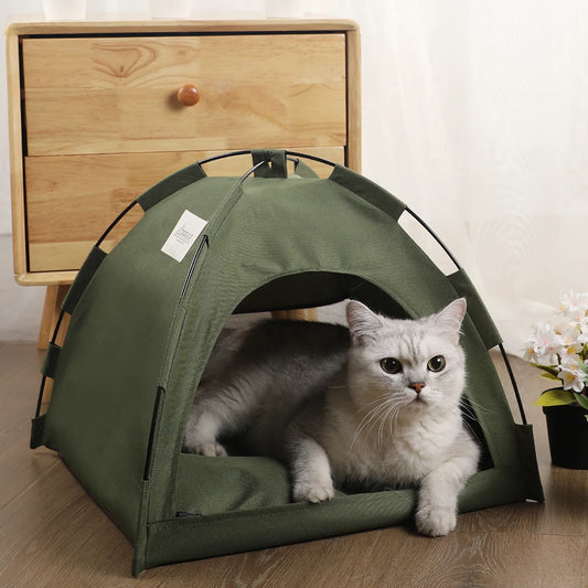 I YAN pet tent bed for cats, cozy clamshell-style cat house with warm cushion and soft furniture for winter comfort