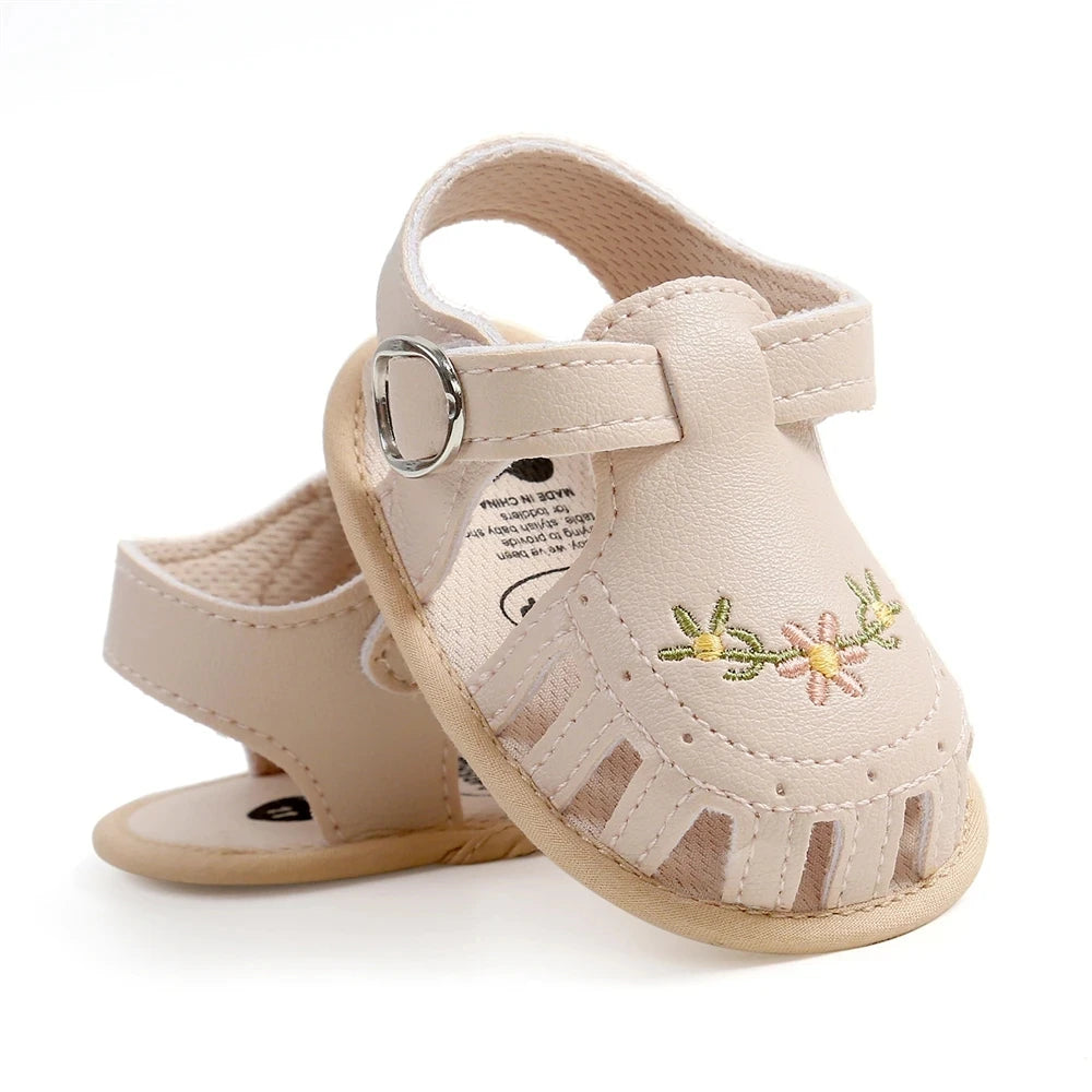 Newborn Baby Girl Sandals Summer Embroidered Leisure Comfortable Lightweight Floral Soft Sole Wrap Toe Sandals For 0-18M