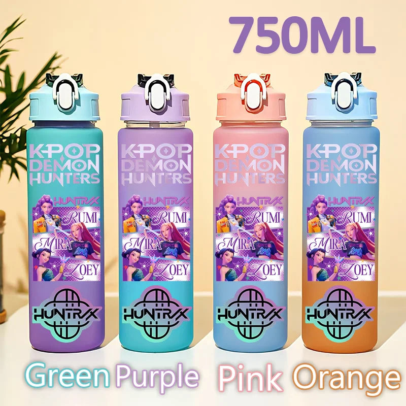 kpop 750ML Demon Hunters Bottle Gourde Gradient Color Water Cup Plastic Drinking Cup gradient straw cup gift
