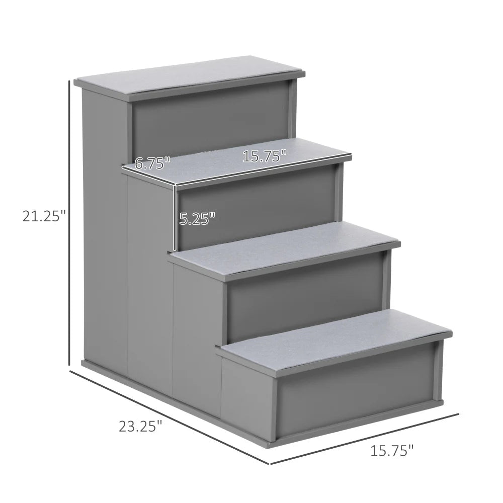 PawHut Pet Stairs, Small Steps with Cushioned Removable Cover for Dogs and Cats Up to 22 Lbs., Grey