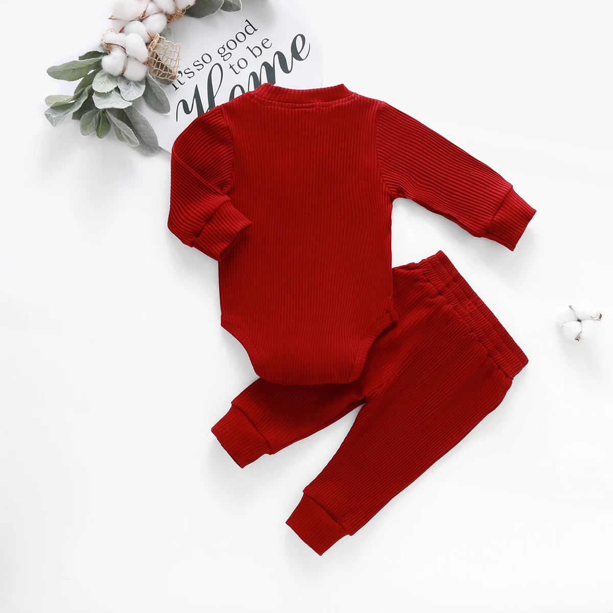 Baby girl or boy spring autumn 2-piece outfits by I YAN with ribbed or plaid long sleeve bodysuits and elastic pants.