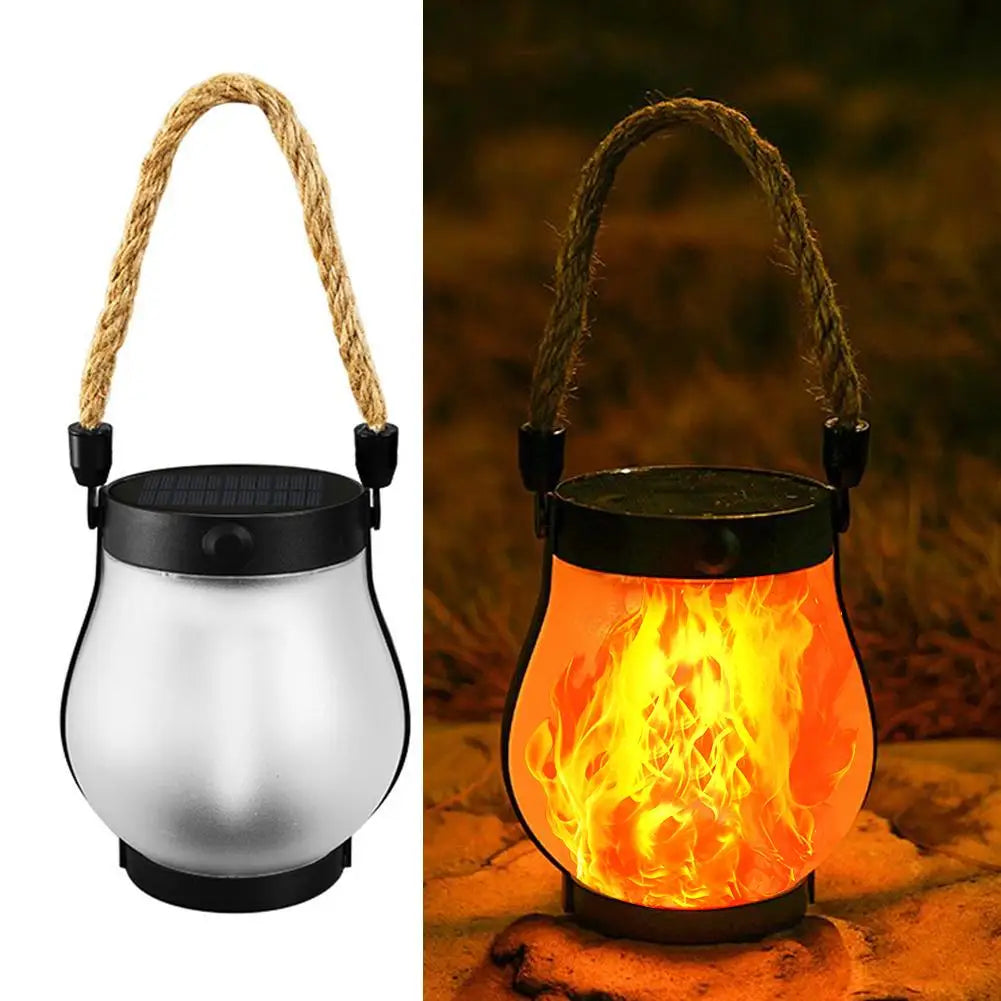 USB Rechargeable Camping Light Solar Flame Lights IPX4 Waterproof 800 Lumens 1200mAh Hanging Lantern Outdoor Lights
