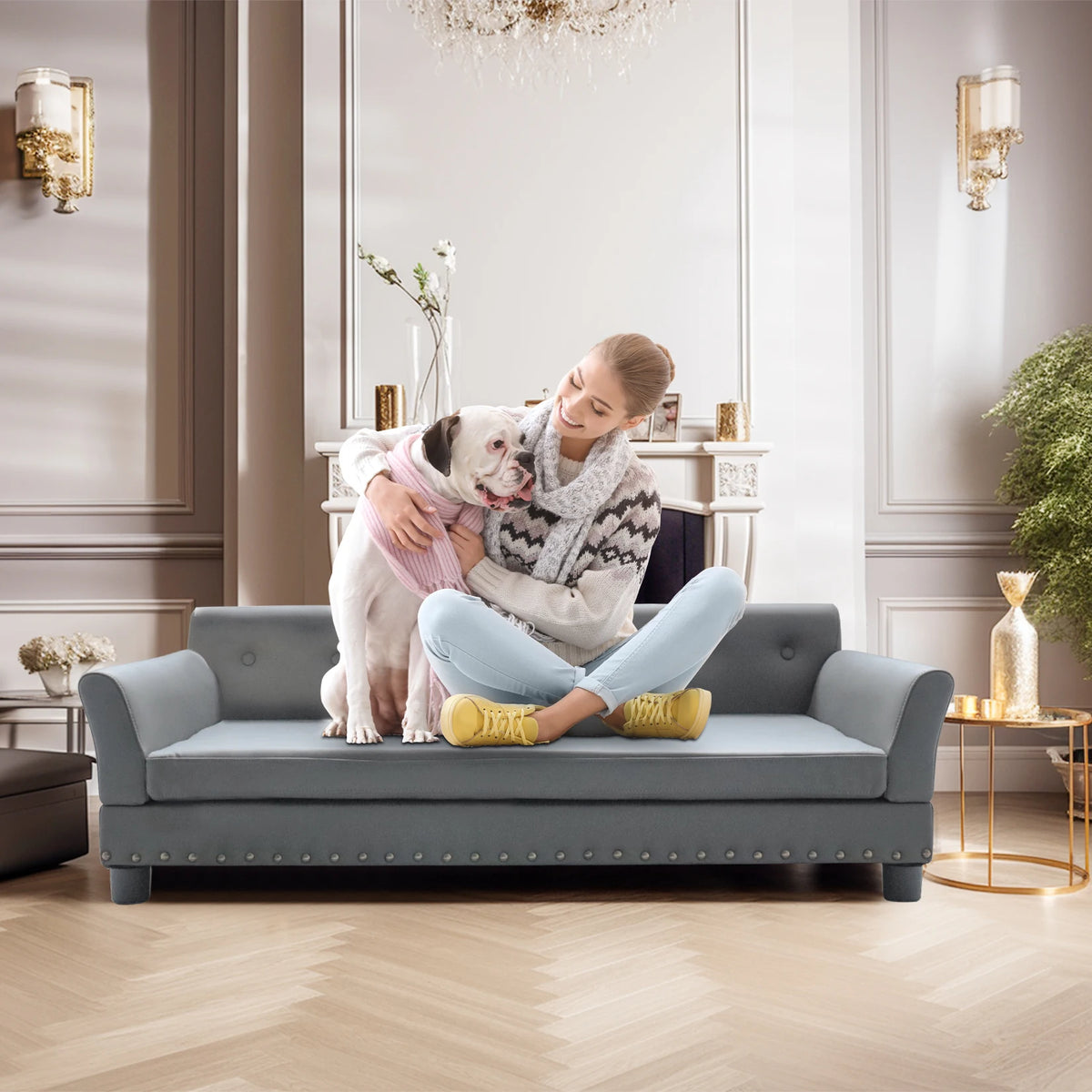 I YAN BINGOPAW rectangular pet bed for medium and large dogs, elevated sofa-style dog couch with durable, comfortable design