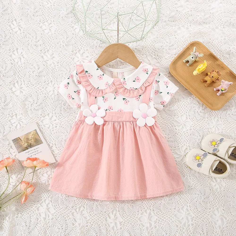 Baby Girl Dress Summer Small Floral Print Lace Lapel Cute Baby Girl Dress Summer Vacation Two Cute Baby Girl Dresses