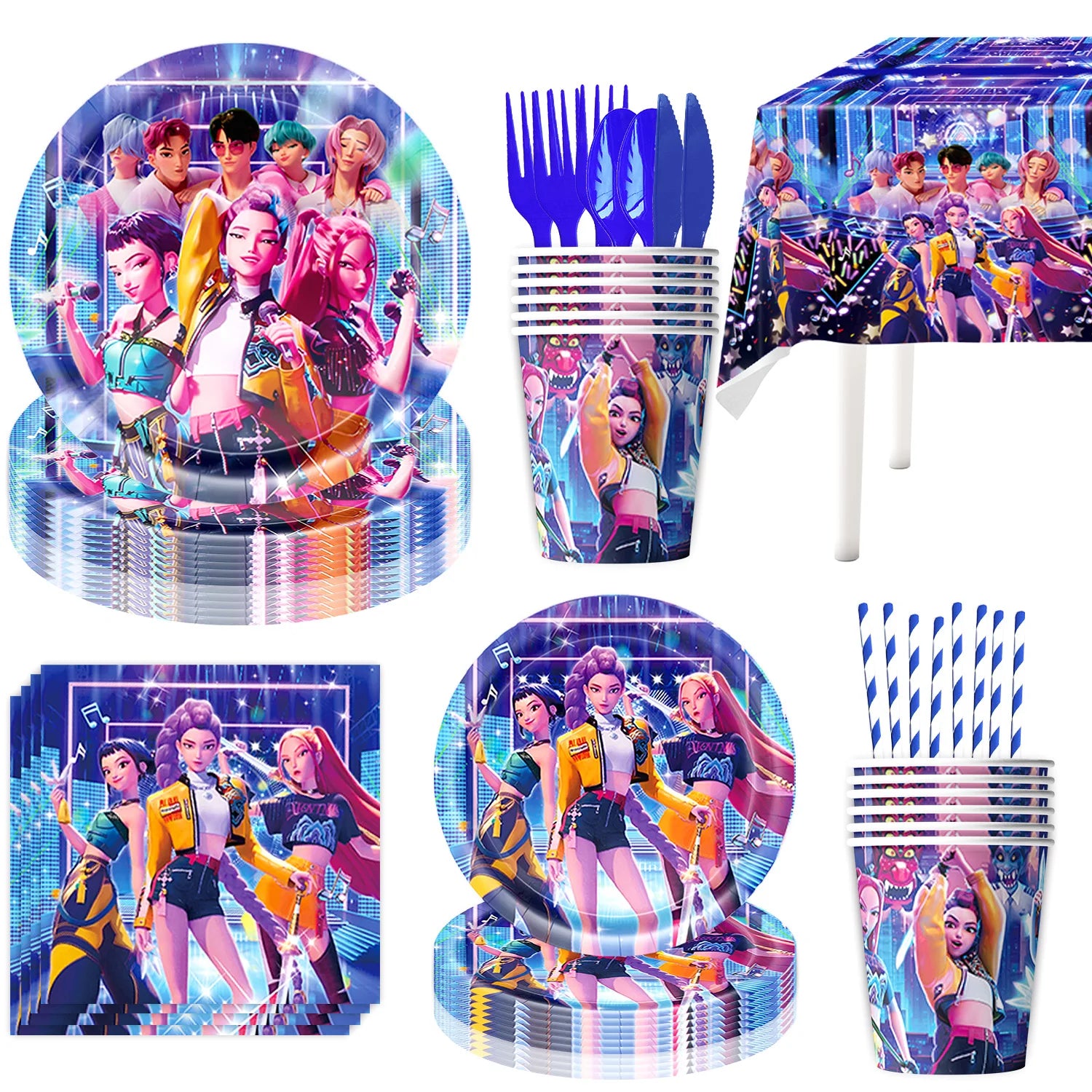 k pop demon hunters Theme Birthday Party Decorations Tableware  Balloon Cup Plate Banner Backdrop for Girls Baby Shower Supplies