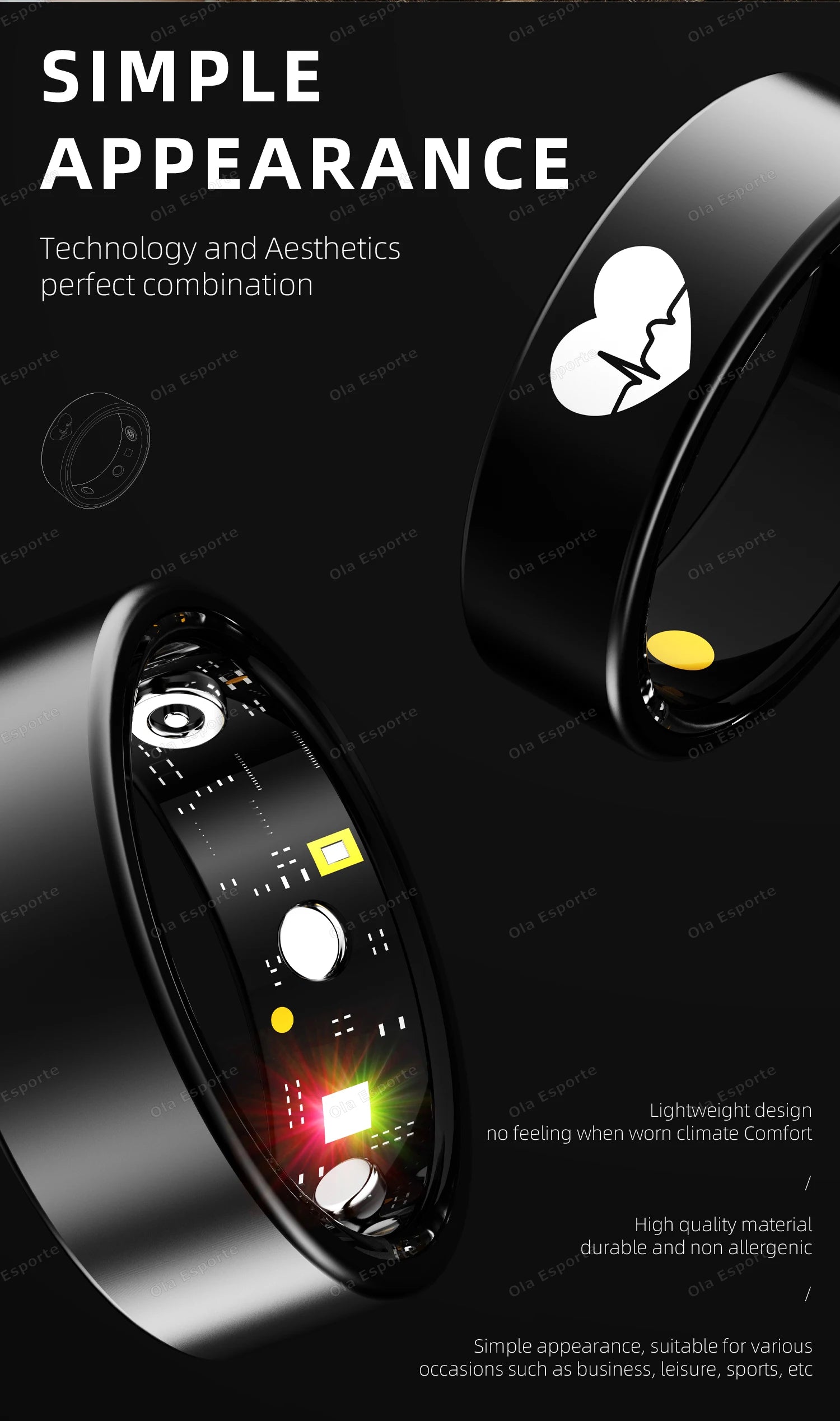 New Smart Ring ECG Detection Blood Pressure,Heart Rate Ring,Body Temperature Monitor Waterproof GPS Tracking Men Women Ring