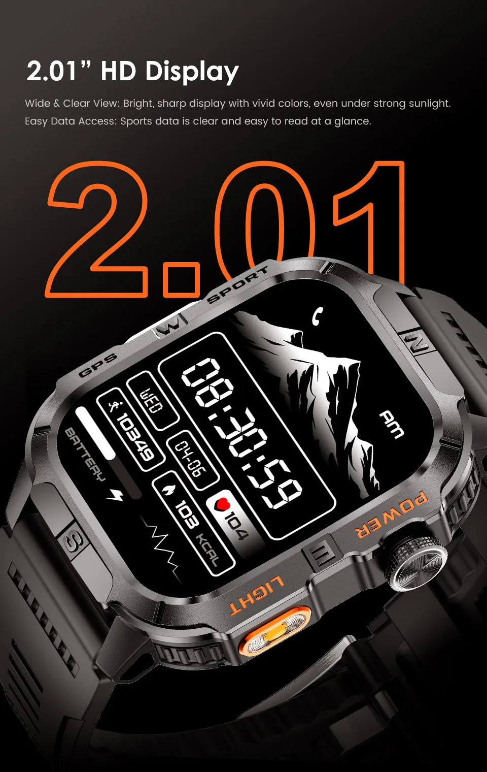 New Dual-Band Satellite GPS Smart Watch Men 2.01'' HD Screen Compass Military Flashlight Watches Waterproof Swim Smart Bracelet