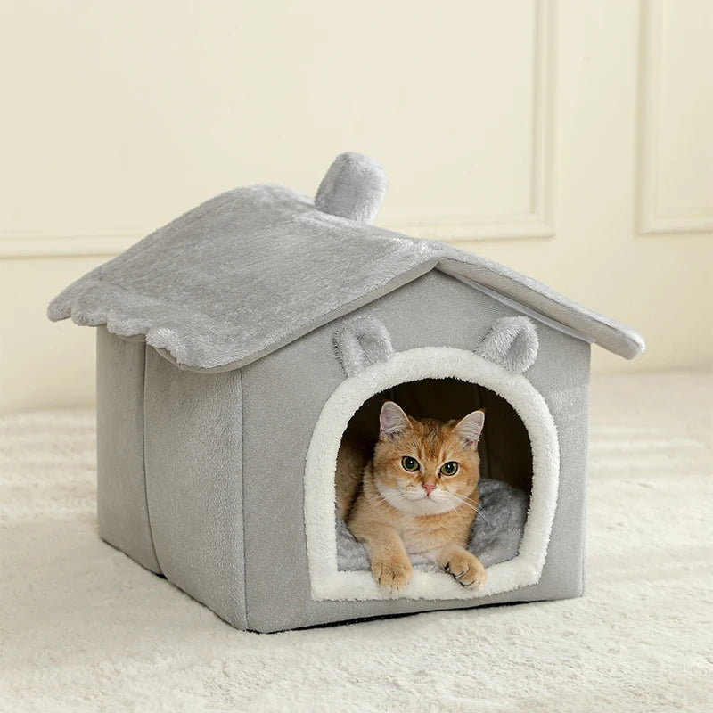 Foldable I YAN pet house for cats and small dogs, showing the removable washable fabric and cozy cave design.