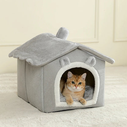 Foldable I YAN pet house for cats and small dogs, showing the removable washable fabric and cozy cave design.