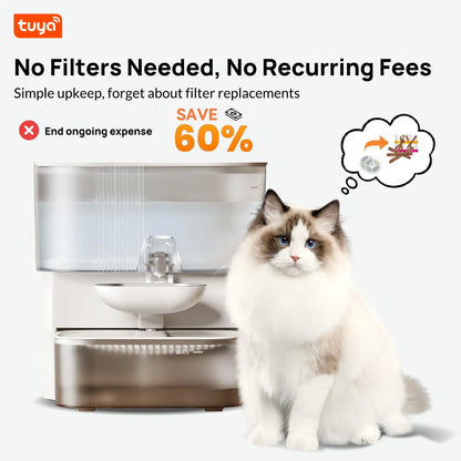 3LSmart Timed Water Dispenser for Cats & Small Dogs, Automatic Pet Fountain, Wastewater Separation Fresh Water, No Filter No APP