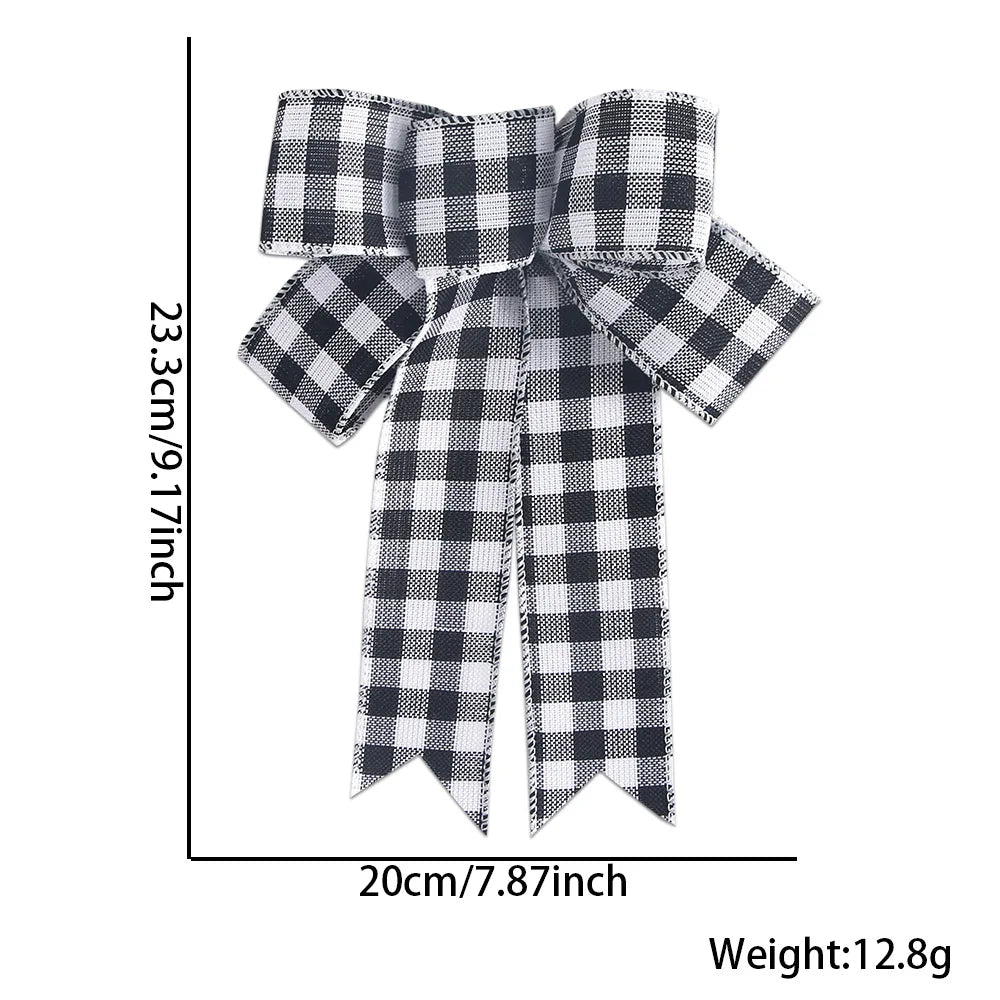24*19cm 5ears DIY Bow Bowknot Crafts Linen Ribbon Bow Christmas Decoration Christmas Tree Decor Lattice Stripe Bow