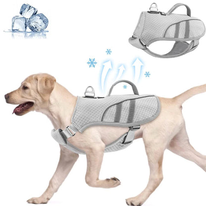 I YAN dog cooling vest harness with breathable fabric and ice pack pocket, designed for medium and large dogs.