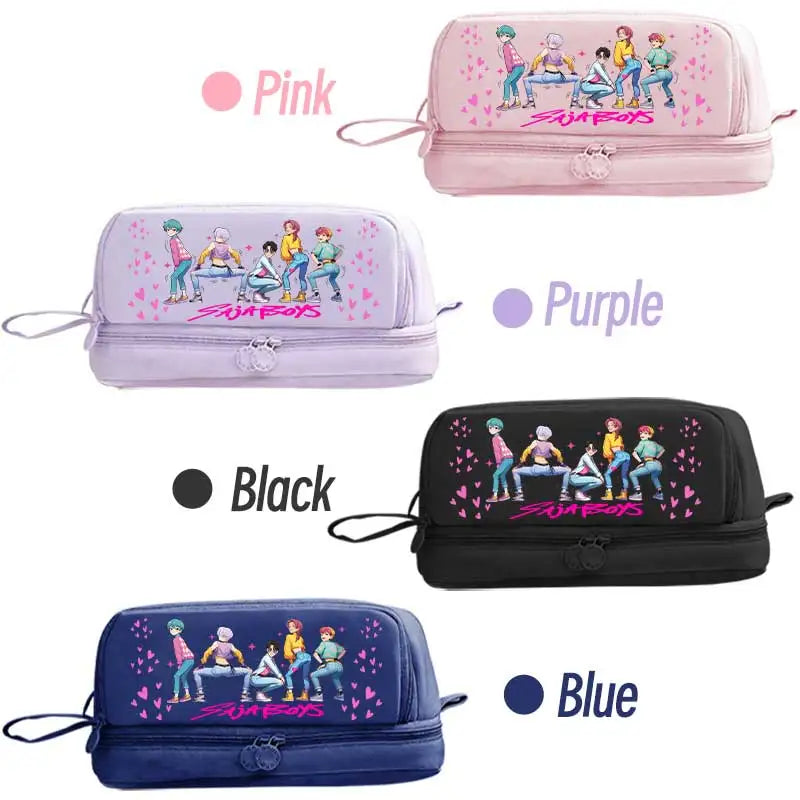 I YAN Kpop Demon Hunters pencil case, double-layer anime stationery bag with Demon Hunters design, ideal for kids' school supplies.
