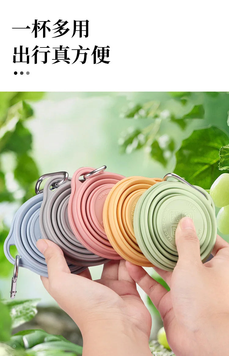 Portable Silicone Folding Cup with Hanging Hole Collapsible Outdoor Water Cup for Camping Hiking Travel
