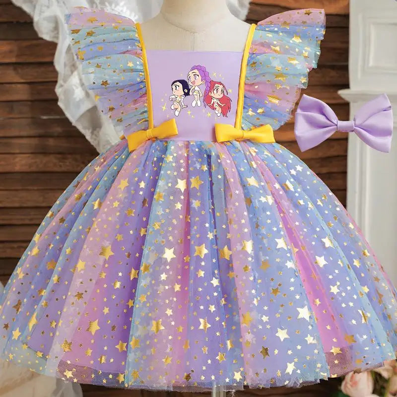 K-Pop Hunters Zoey Mira Rumi Baby Prinsess Dress Girls Birthday Party Dresses Kids Children Sleeveless Tulle Tutu Clothings 1-5Y
