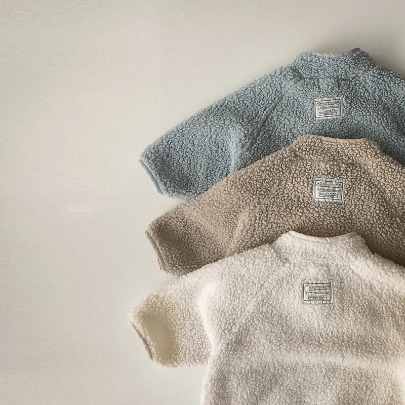 5125 Korean Children's Clothing 2024 Winter Boys and Girls Pure Color Lamb Wool Coat Plus Velvet Padded Jackets