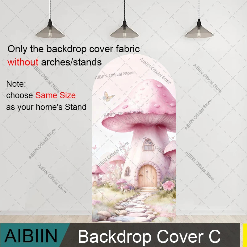 Butterfly Fairy First Birthday Arch Backdrop Cover Mushroom House Door Pink Floral Wonderland Girl Cake Baby Shower Party Decor