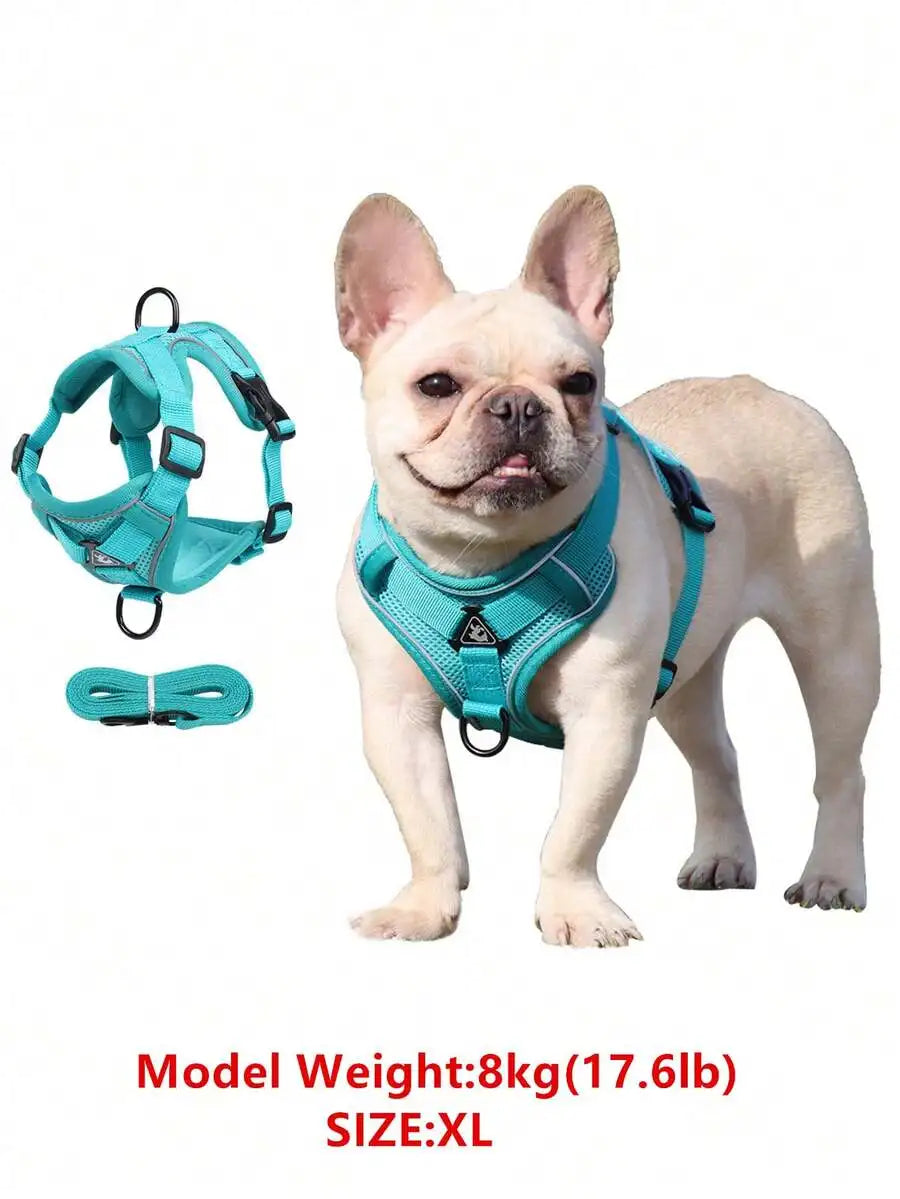 Reflective pet harness and leash set for dogs and cats by I YAN, adjustable small dog chest strap with soft mesh material.