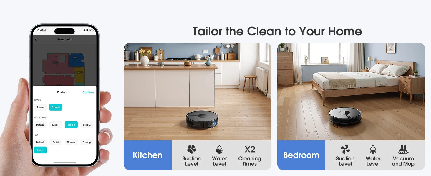 Lubluelu B40 Robot Vacuum and Mop Cleaner, 6000Pa Strong Suction, 180 Mins Long Runtime, APP Control Smart Mapping, 34 No-Go Zon