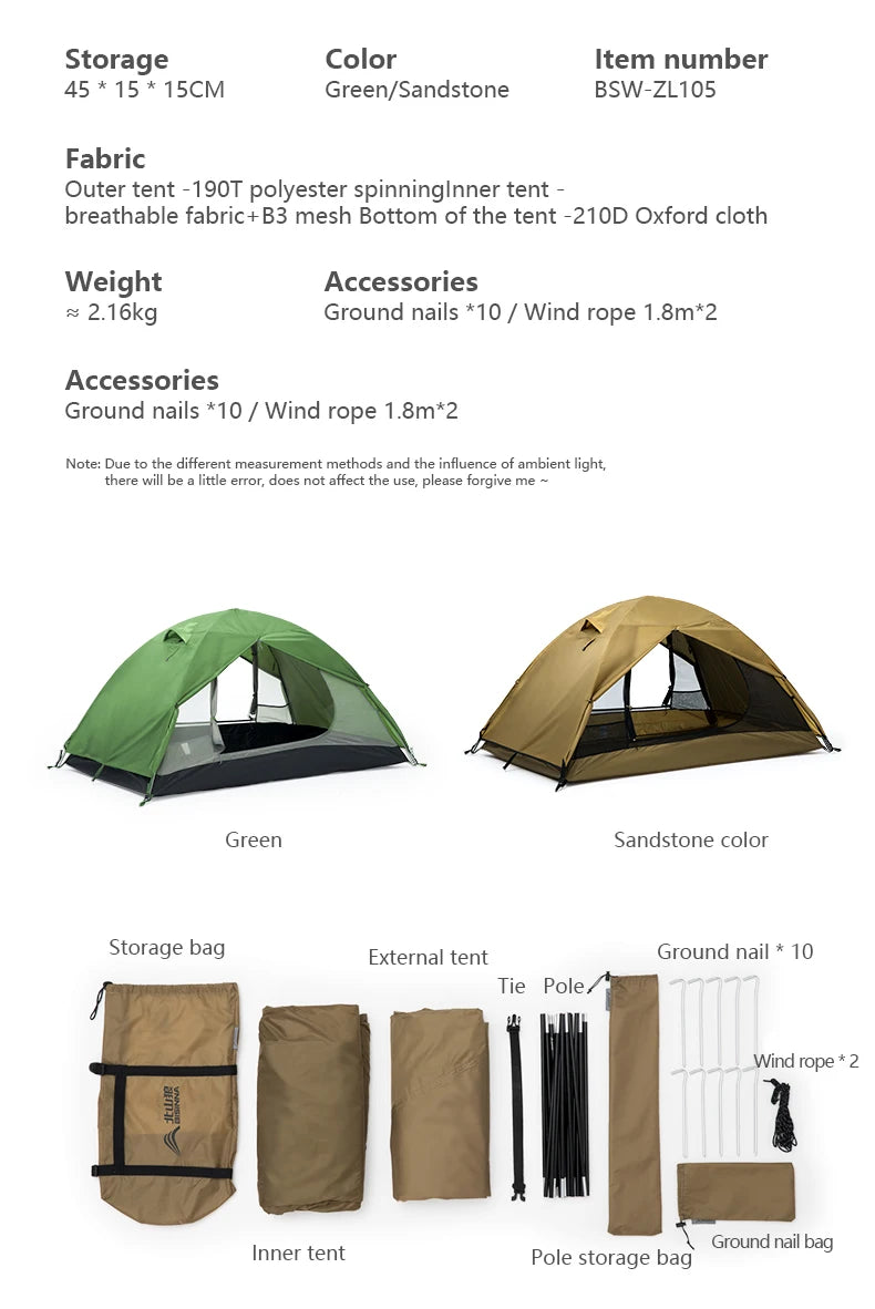 BISINNA Camping Tent 2 Persons Portable Waterproof Backpacking Tent Double-layer Outdoor Hiking Travel Camping Equipment