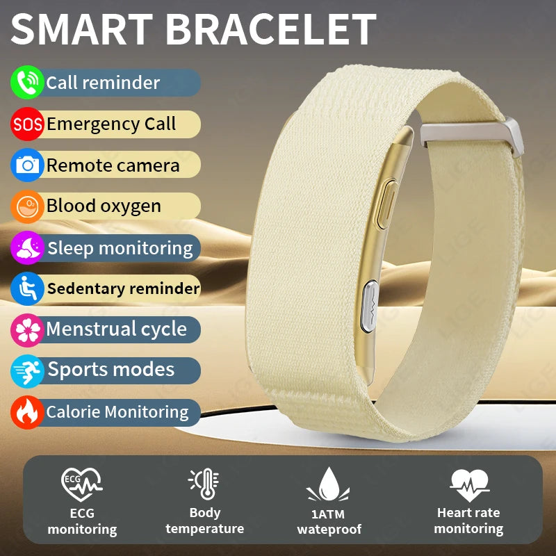LIGE ECG+PPG Smart Bracelet Men Women Uric Acid Body Fat Body Temperature BP Five Organ Health Smartwatch Sports Fitness Band