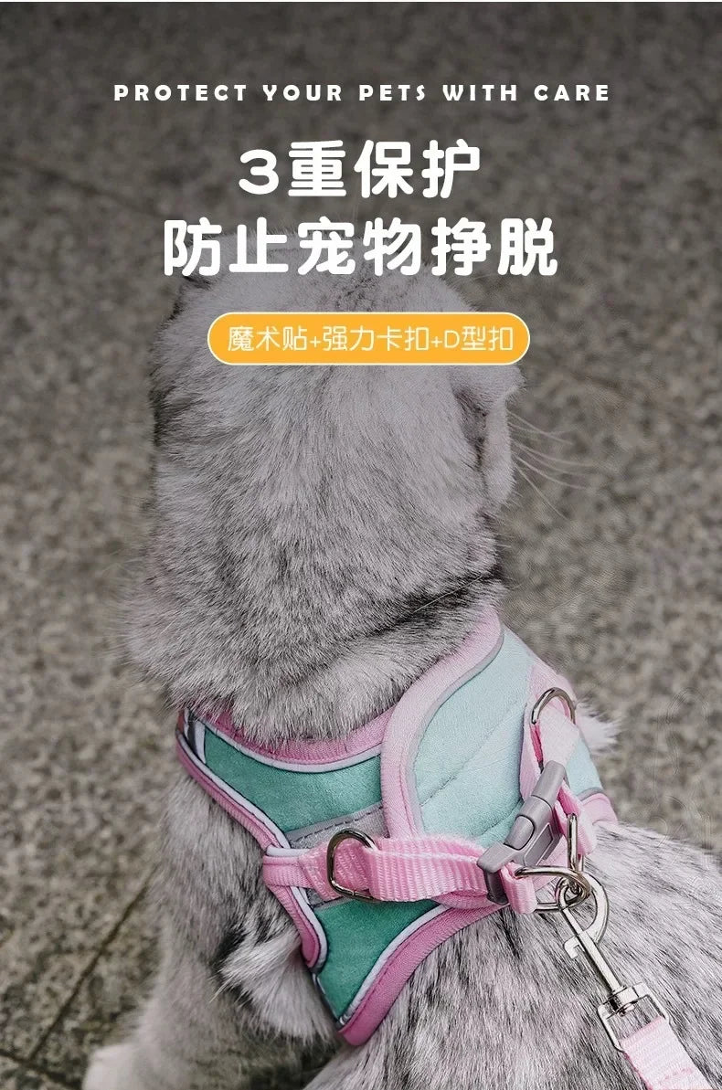 Cute Reflective Cat and Dog Harness with Safety Buckle - Anti-Pull Escape-Proof Vest Leash for Pets