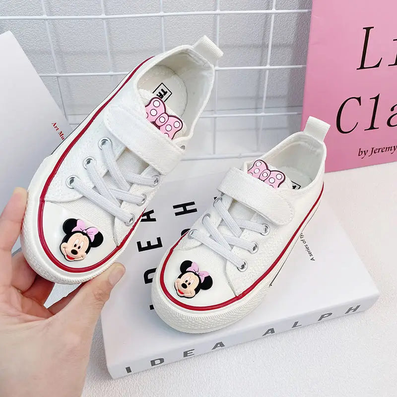 Disney Girls' Canvas Casual Shoes Soft Sole High Top Cartoon Mickey Mouse Minnie Purple White Breathable Shoes Flats Size 24-37