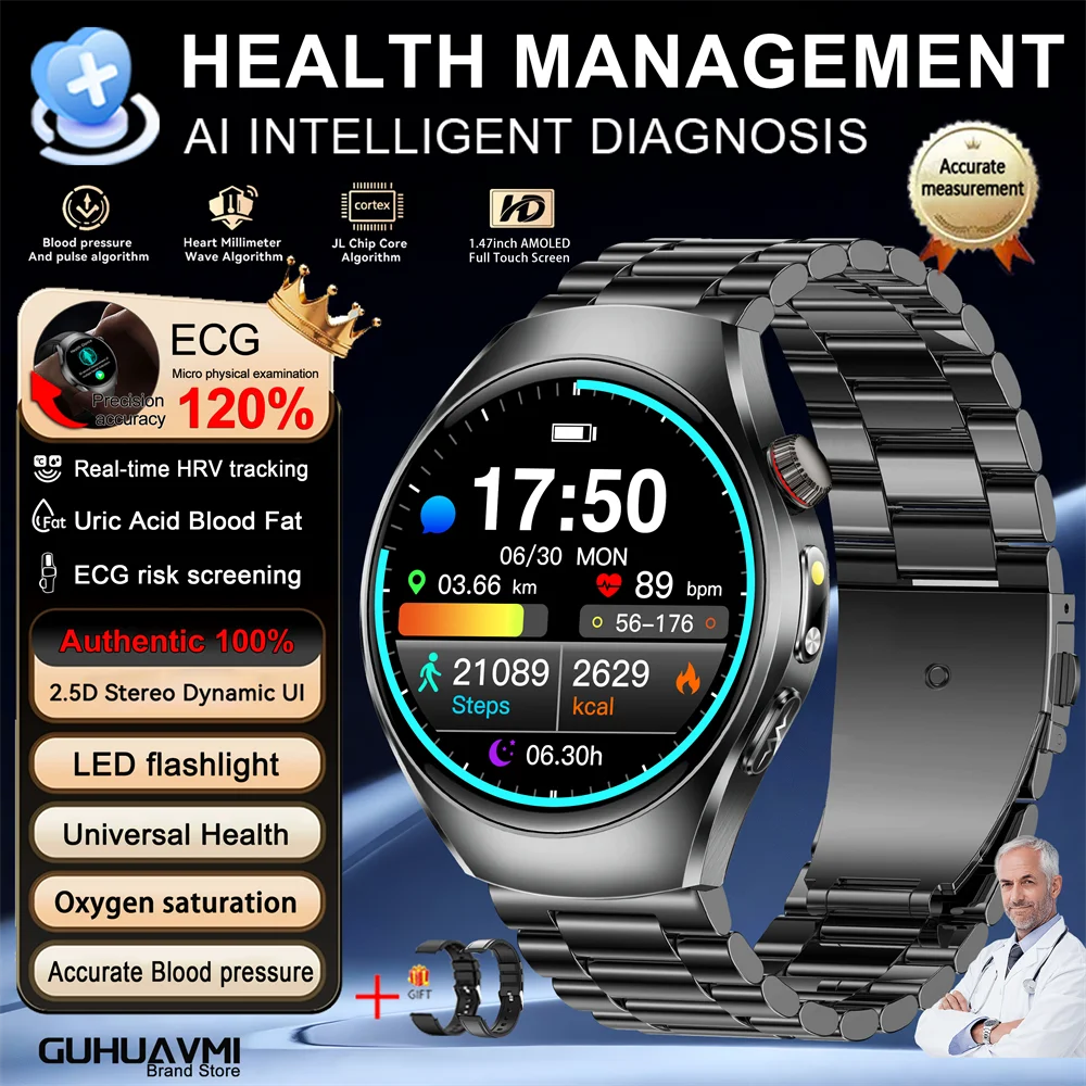 New Brand 2026 upgrade Health Check Smart Watch ECG Blood Lipid Uric Acid Body Fat Sport Waterproof HD Call SmartWatch Man Women